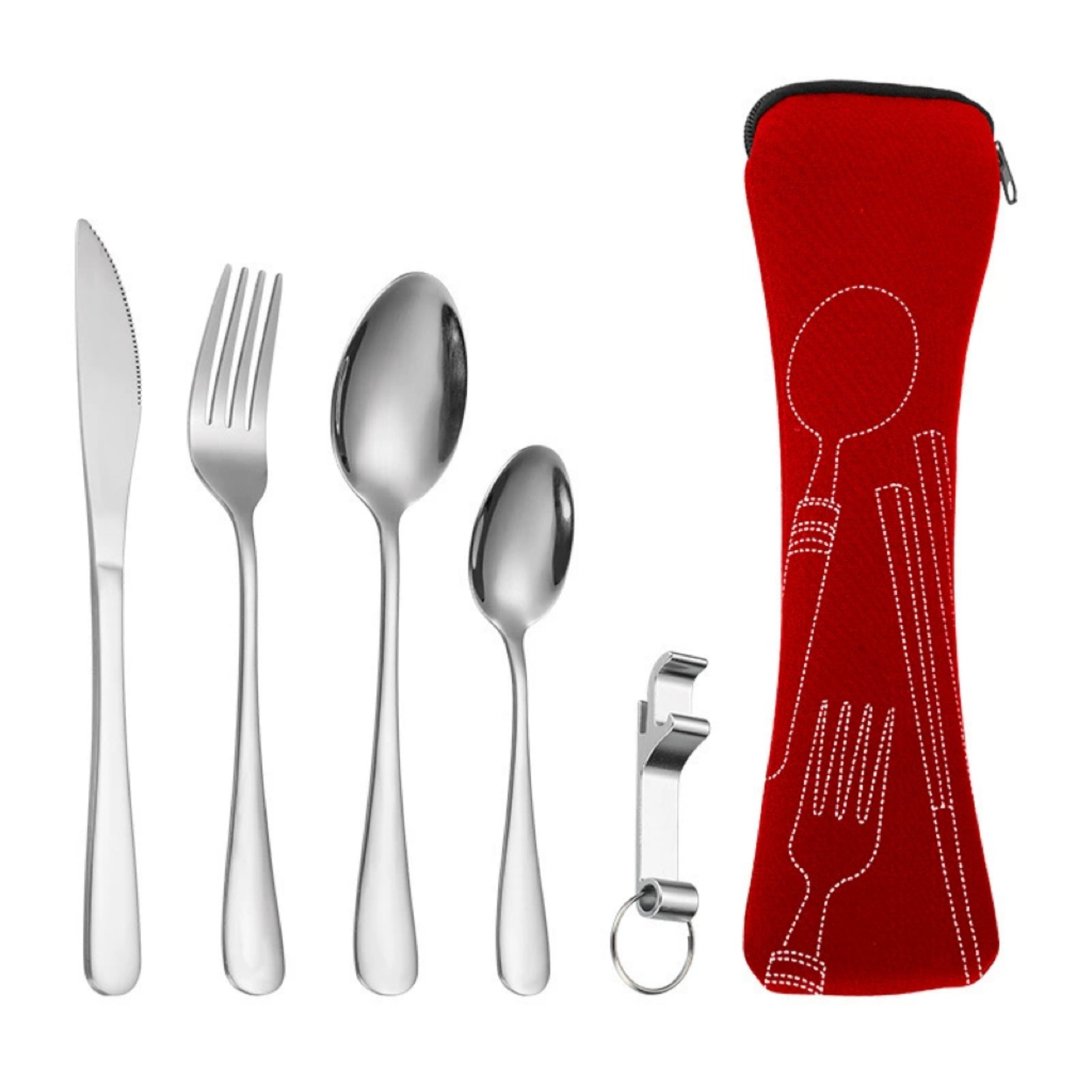 Outdoor Camping Portable Stainless Steel Utensil Set, 5-Piece