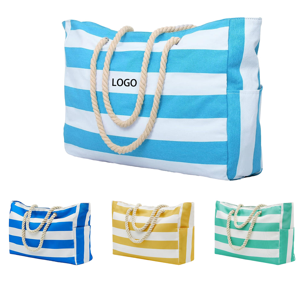 Sandproof Beach Bag With Zip Stripe