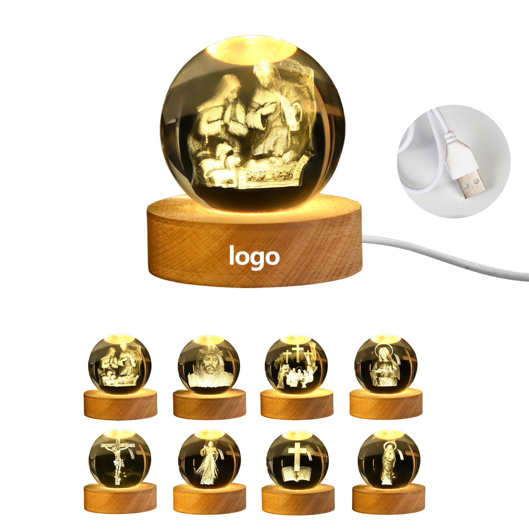 3D Crystal Night Light With Wooden Base Gifts For Christians