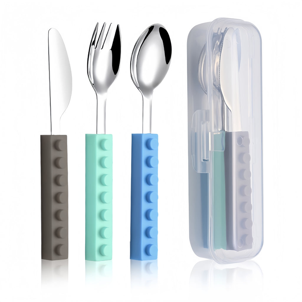 Silicone Building Blocks Stainless Steel Kids Cutlery Set