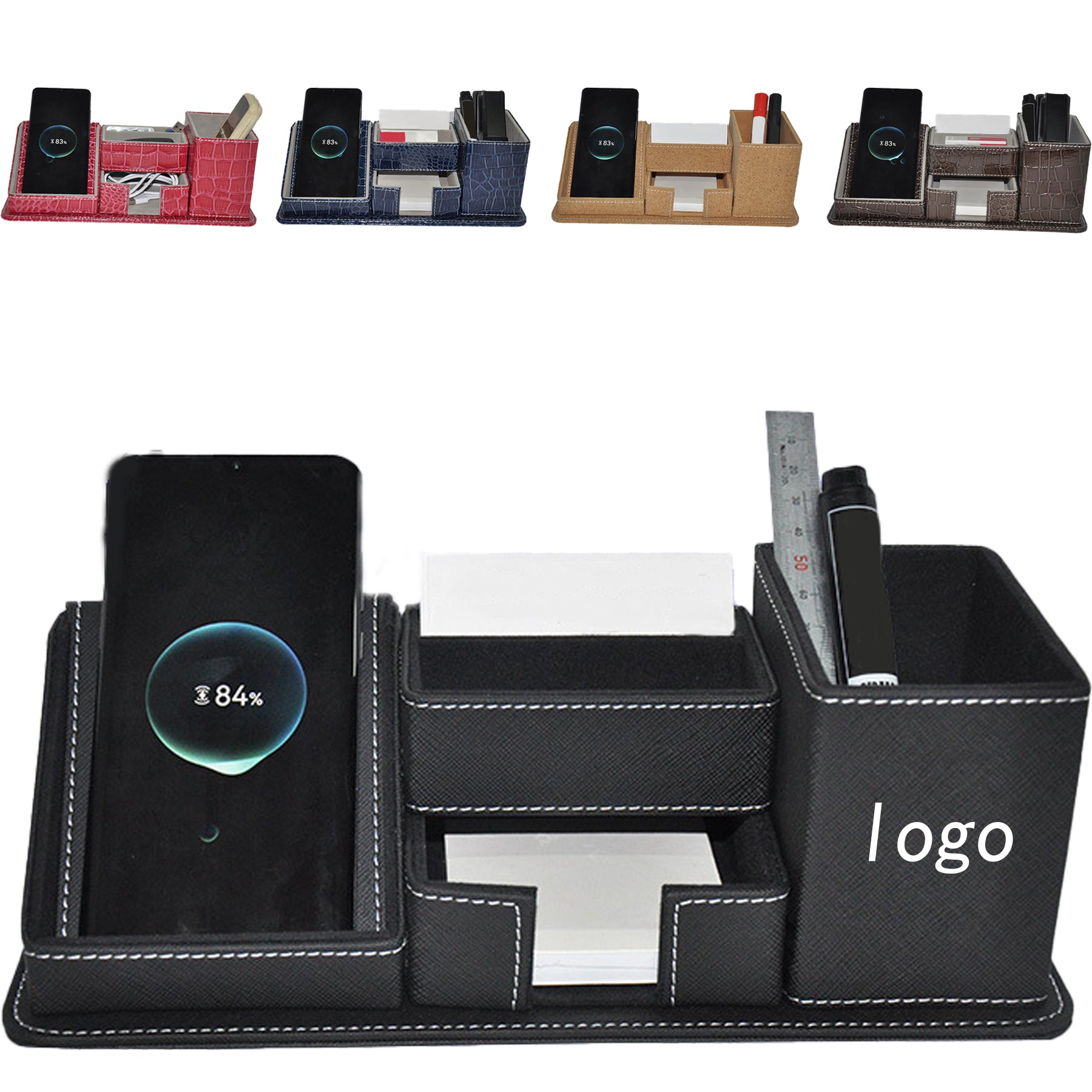 Wireless Charging Leather Desktop Storage Box