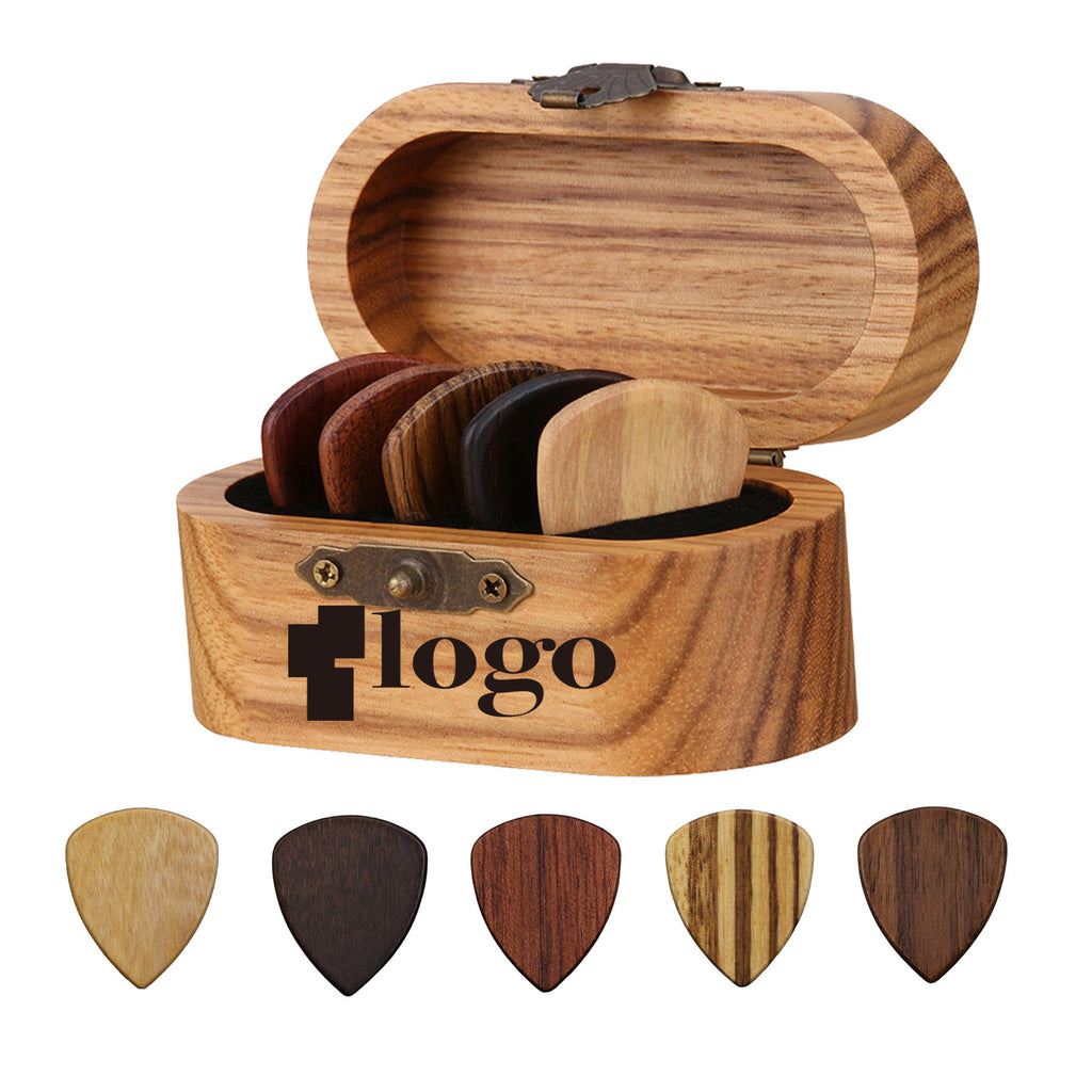 Wooden Guitar Pick Box 5 Picks