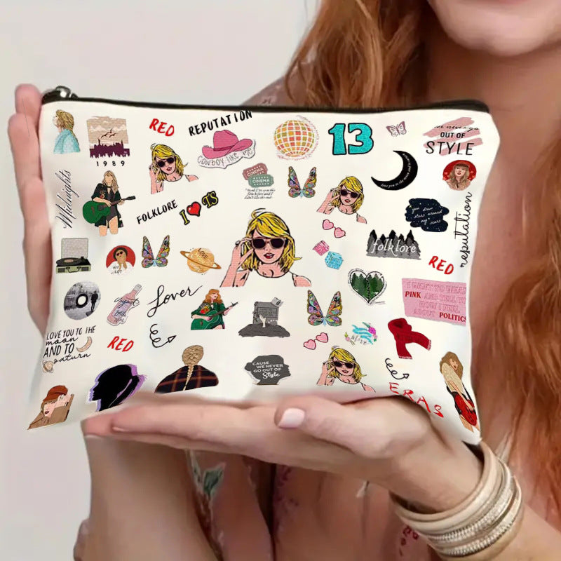 Linen Double-Sided Printed Zipper Bag/Cosmetic Bag