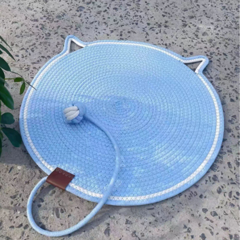Cat Shaped Cotton Rope Scratcher Mat with Toy Ball