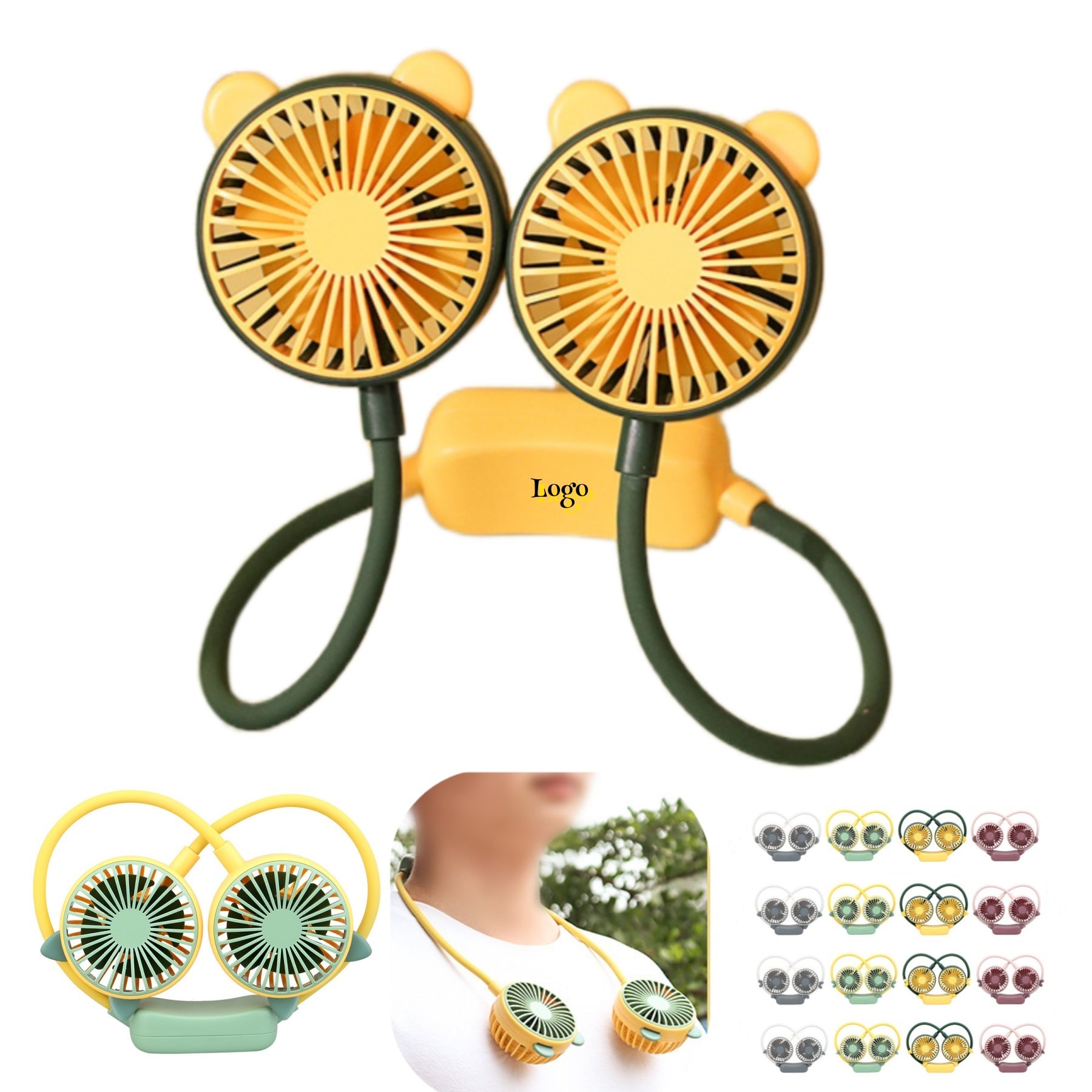 Foldable Dual Wheel Usb Neck Fan
