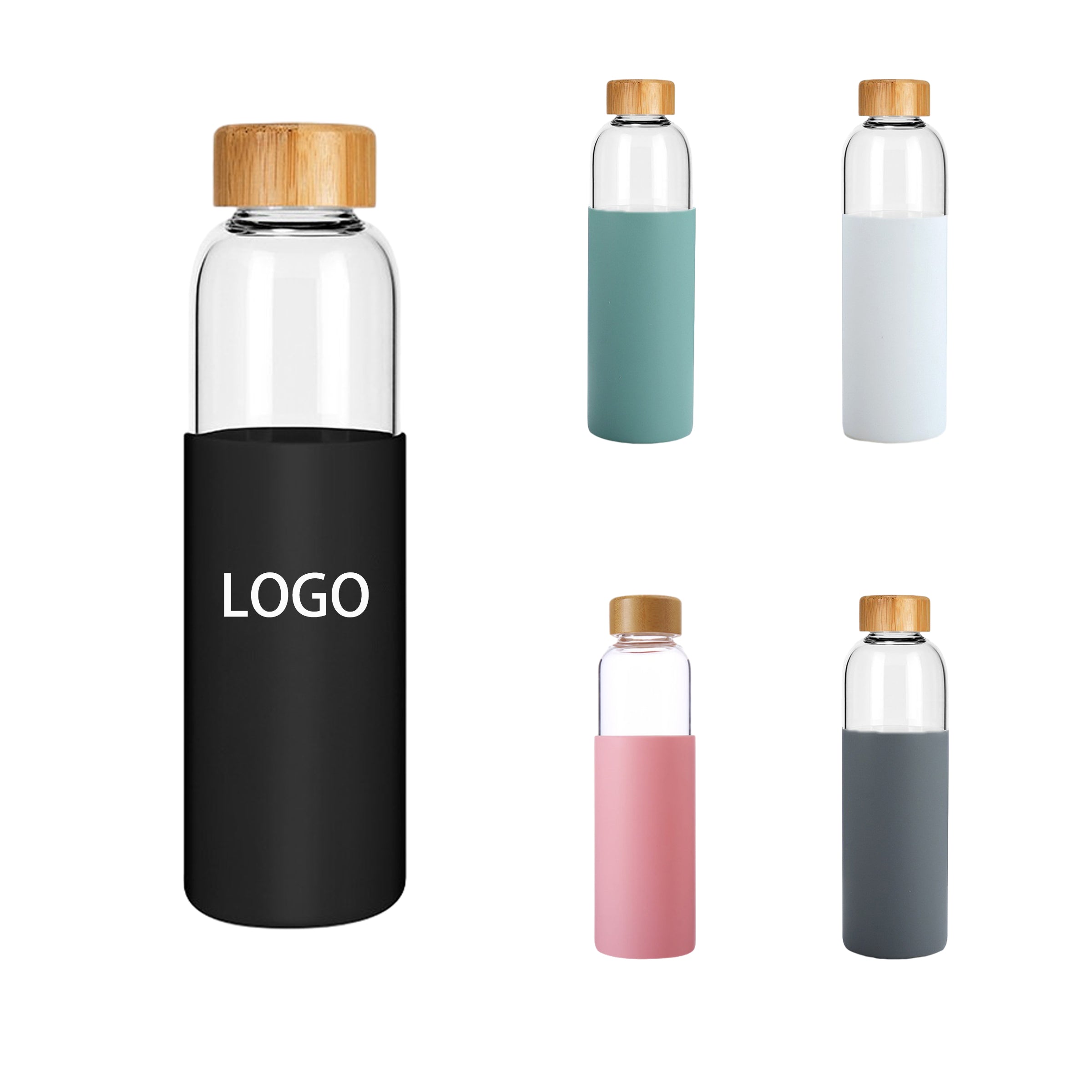 Glass Water Bottle with Bamboo Lid and Silicone Sleeve