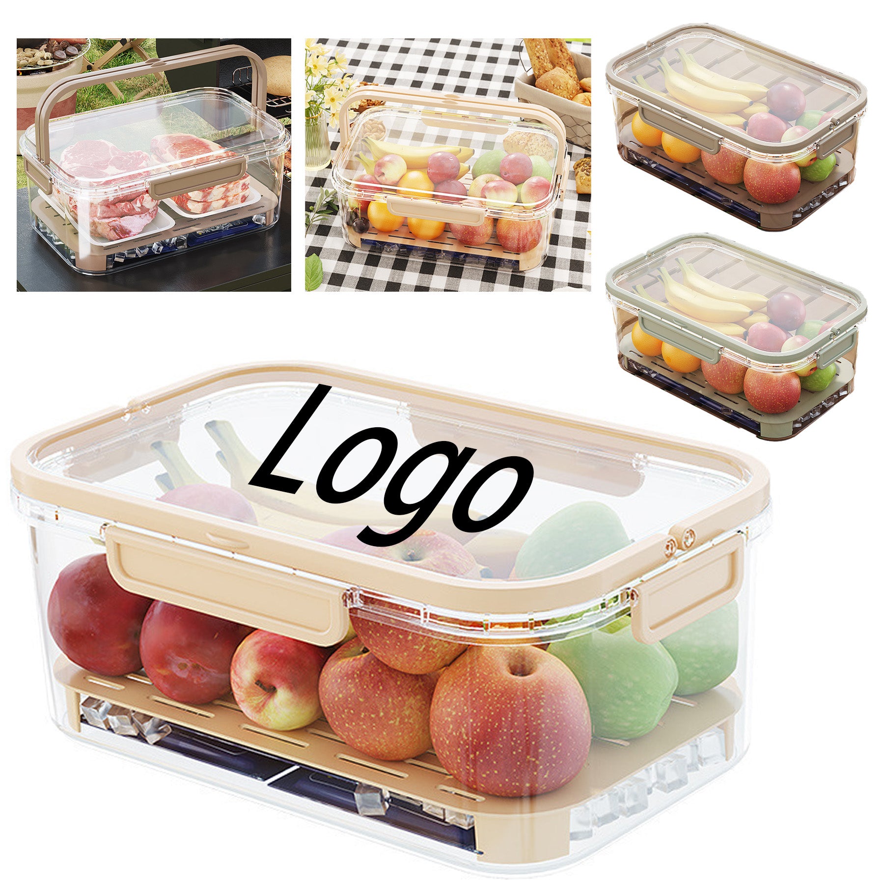 Handled Fresh-Keeping Lunch Box with Drain Tray