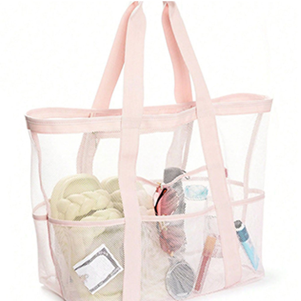 Large Mesh Beach Tote with Zipper Pocket for Pool Toys