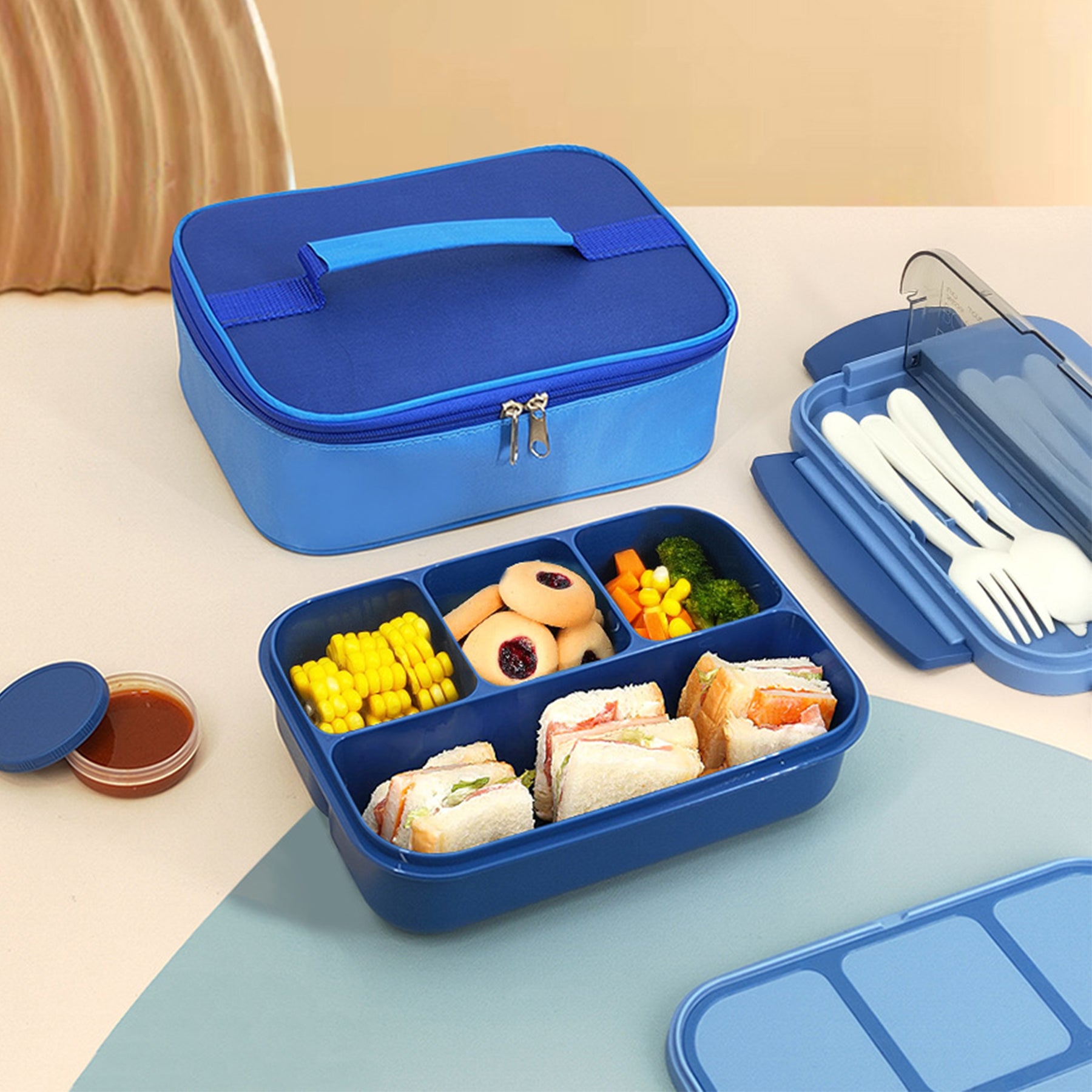 Single 4-Compartment Lunch Box With Phone Holder