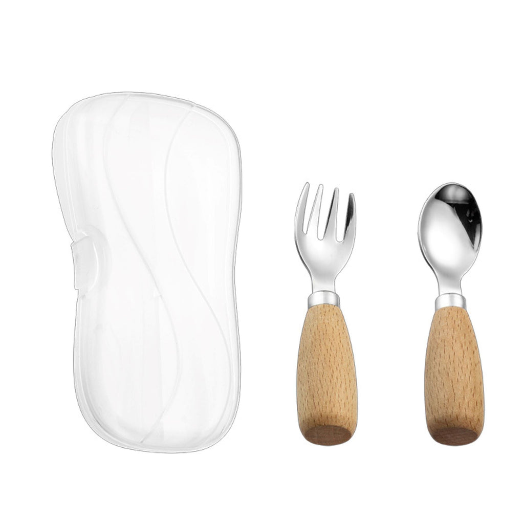 Children's Cutlery with Short Solid Wood Handles