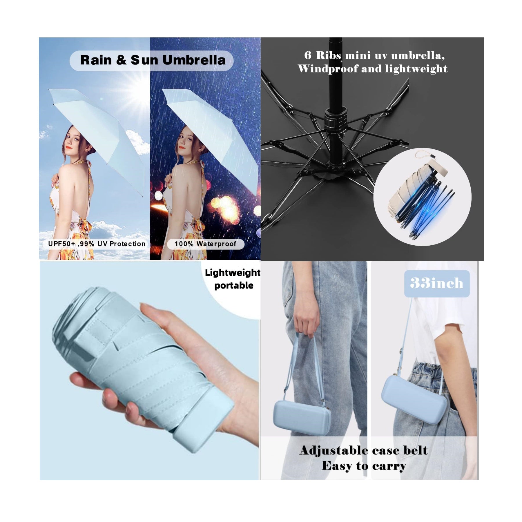 Mini Travel Sun Umbrella With Case