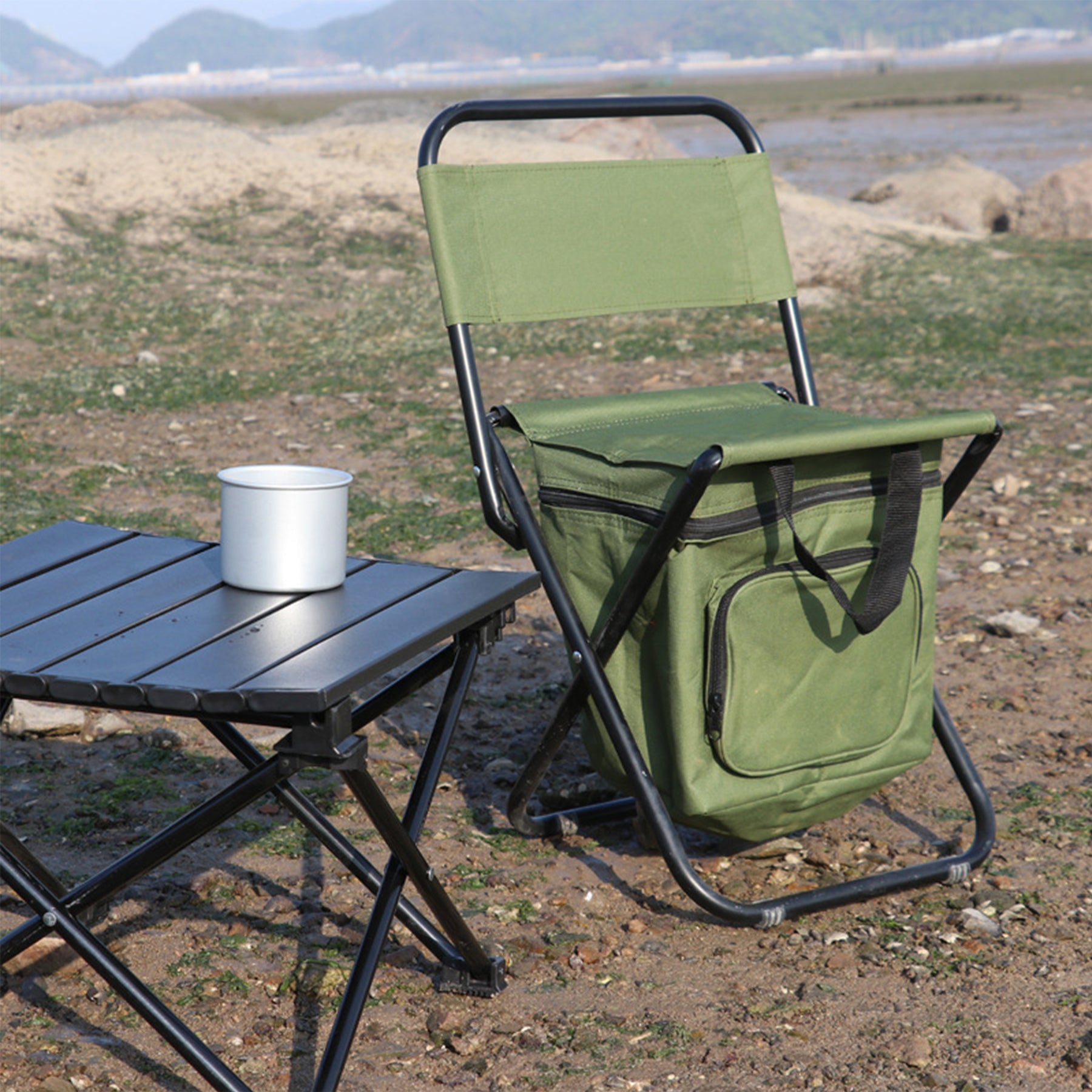 Foldable Compact Fishing Chair With Cooler Bag