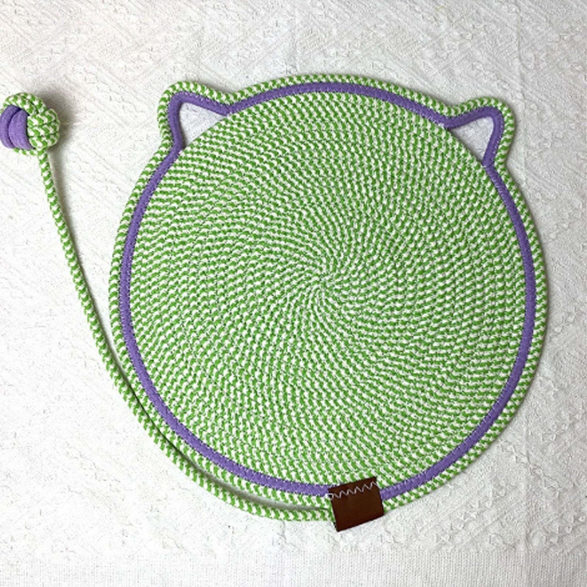 Cat Shaped Cotton Rope Scratcher Mat with Toy Ball