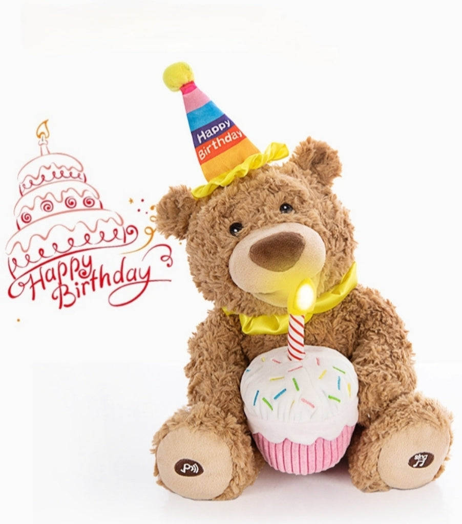 Birthday Singing Teddy Bear Plush Toy Cake Companion Gift