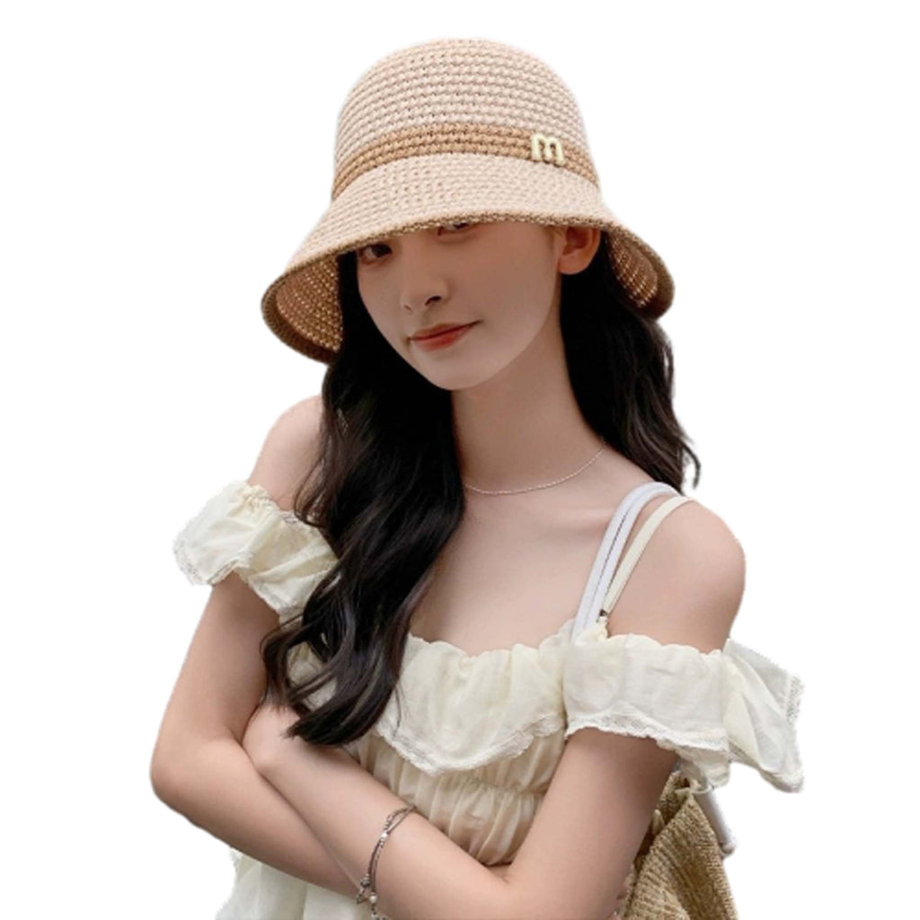 Letter Decor Women Sun Protection Fashionable Bucket Hat