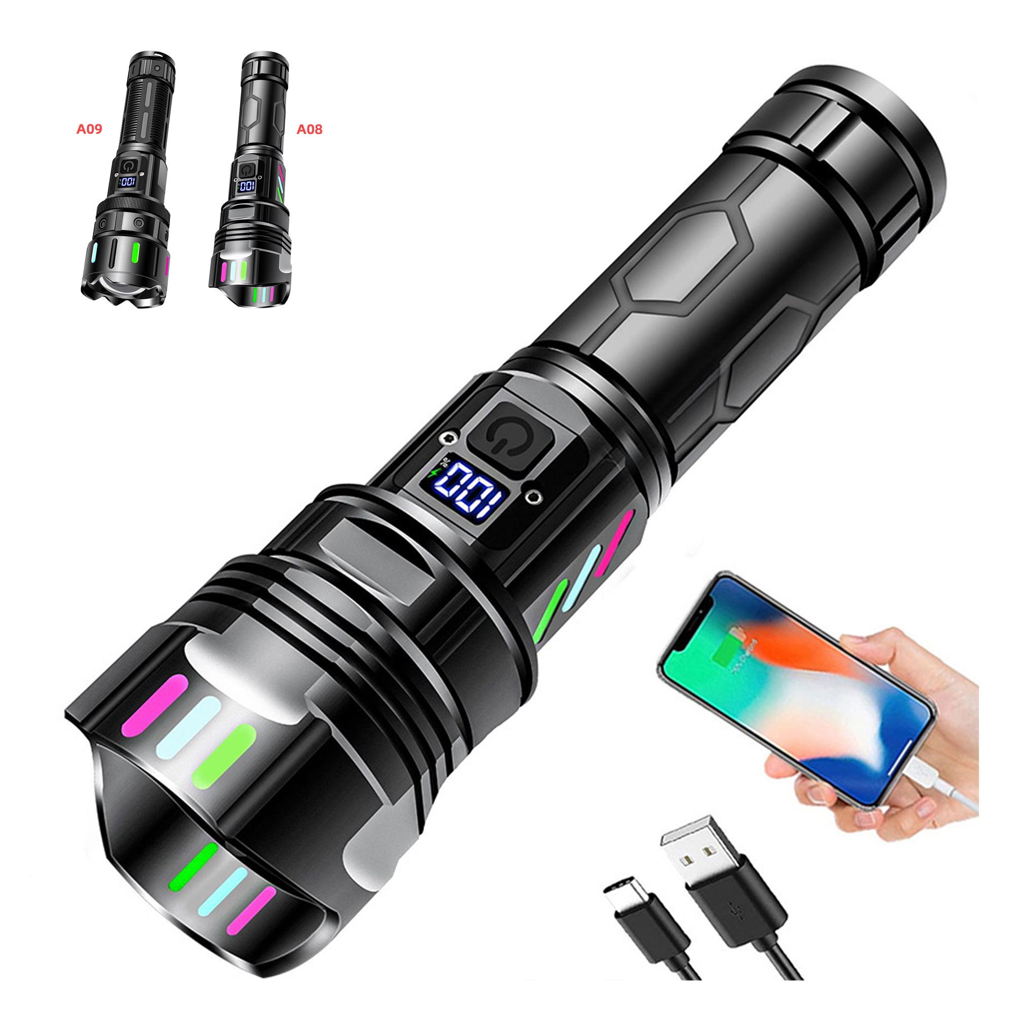 20W Power Rechargeable Flashlights High Lumens