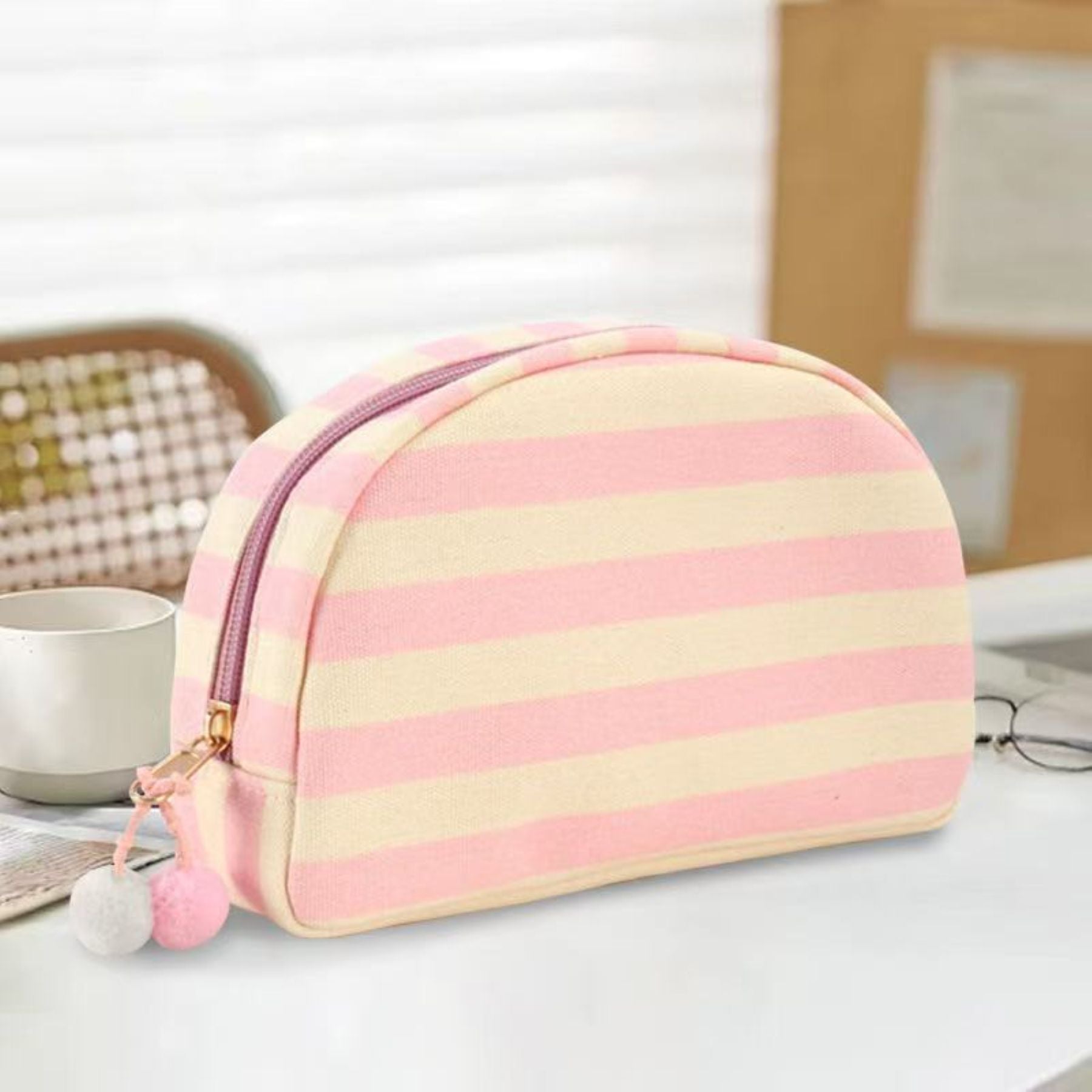 Portable Striped Toiletry Bag