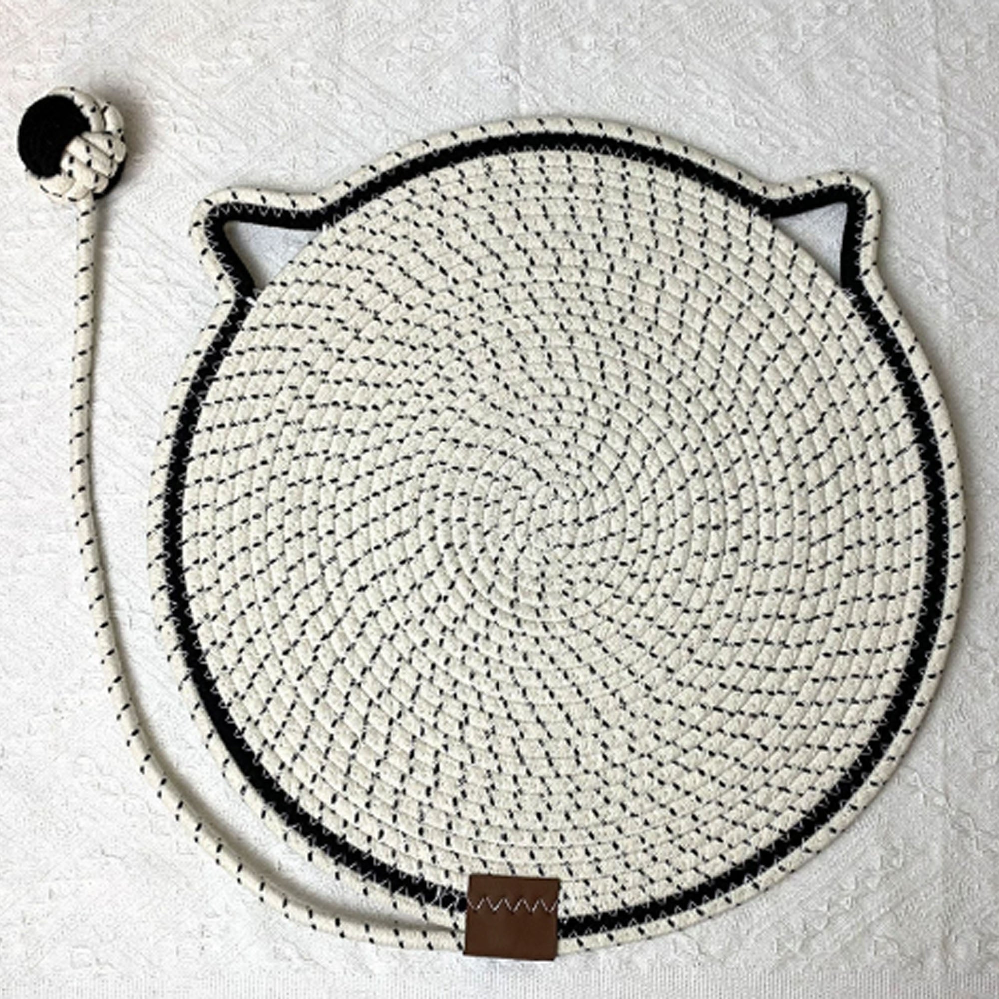 Cat Shaped Cotton Rope Scratcher Mat with Toy Ball