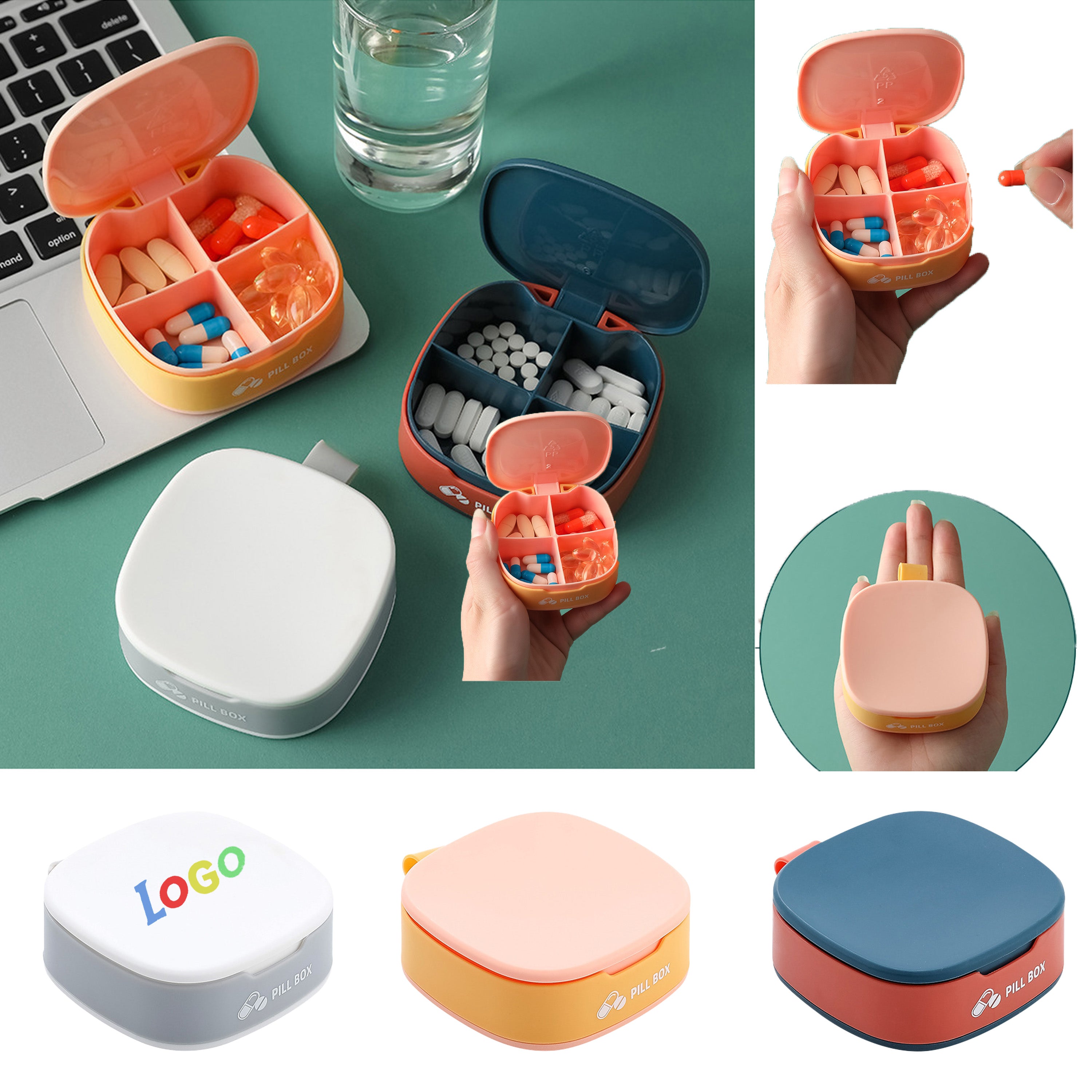 4-Compartment Pill Organizer Box