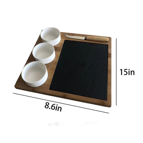 Bamboo Cheese Board Set With Slate And Knife