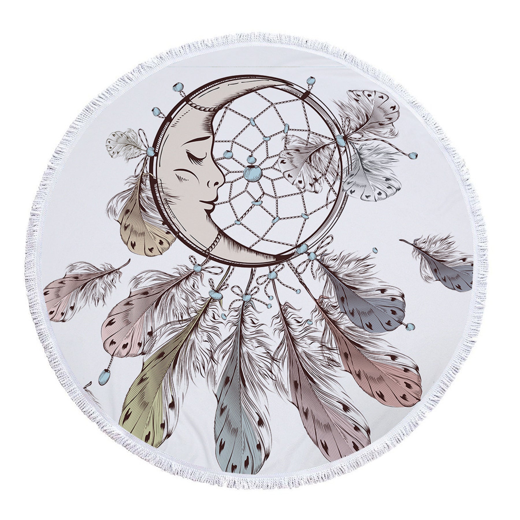 Dreamcatcher Printing Round Beach Towel With Tassels