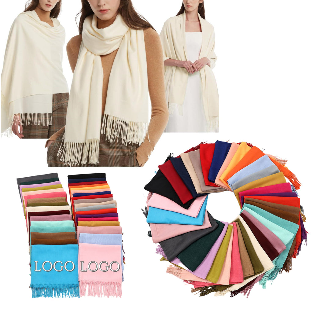 Women'S Winter Solid Color Embroidery Warm Scarf
