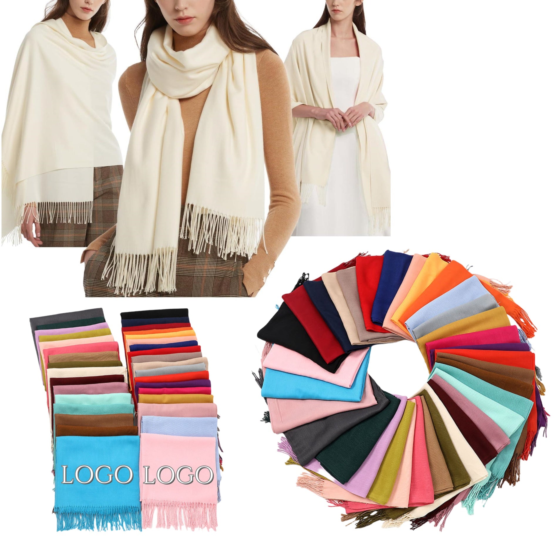 Women'S Winter Solid Color Embroidery Warm Scarf