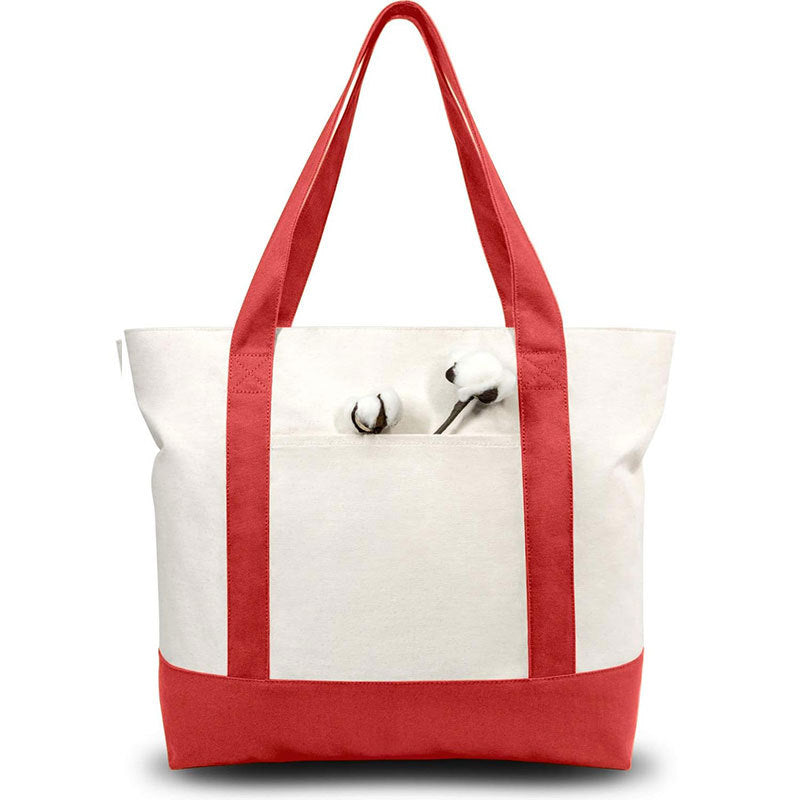 Canvas Tote Bag with Zipper External Pocket Reusable