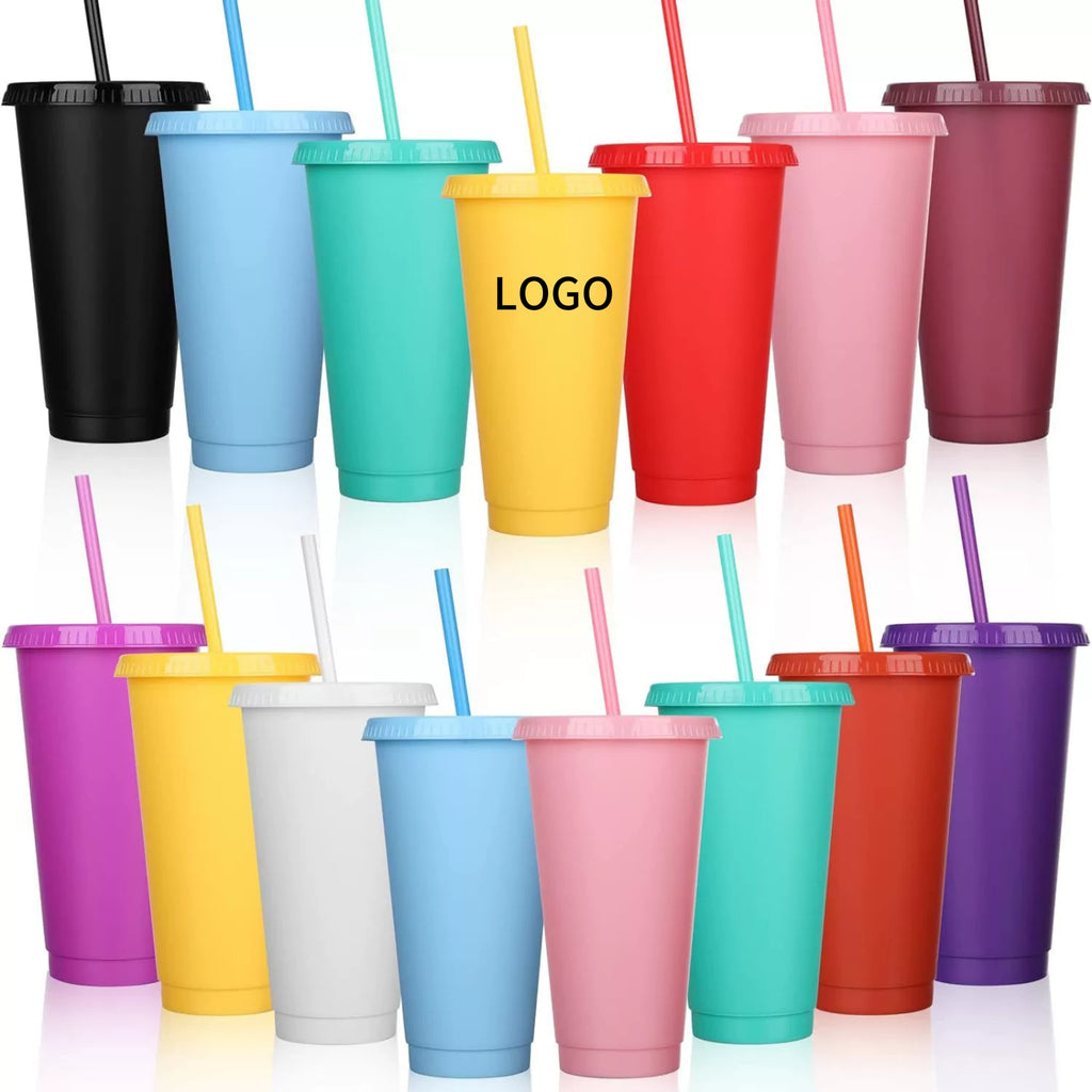 24 Oz Solid Color Plastic Straw Cup