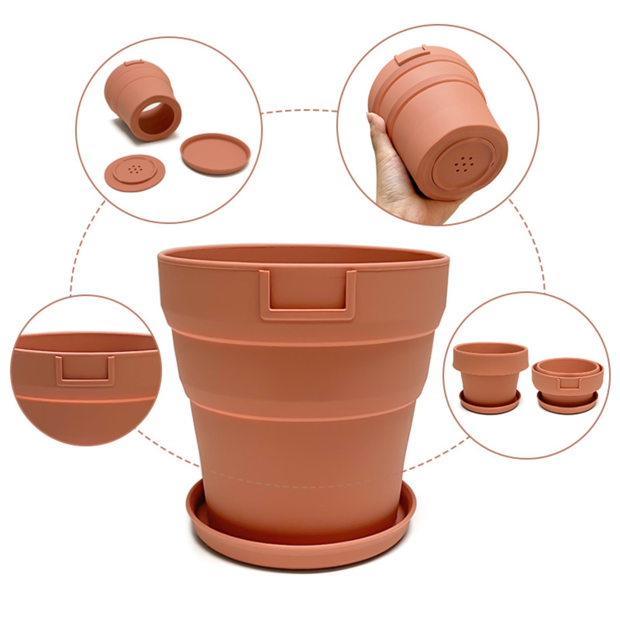 New Style Eco-friendly Silicone Anti-drop Folding Flower Pot with a Tray