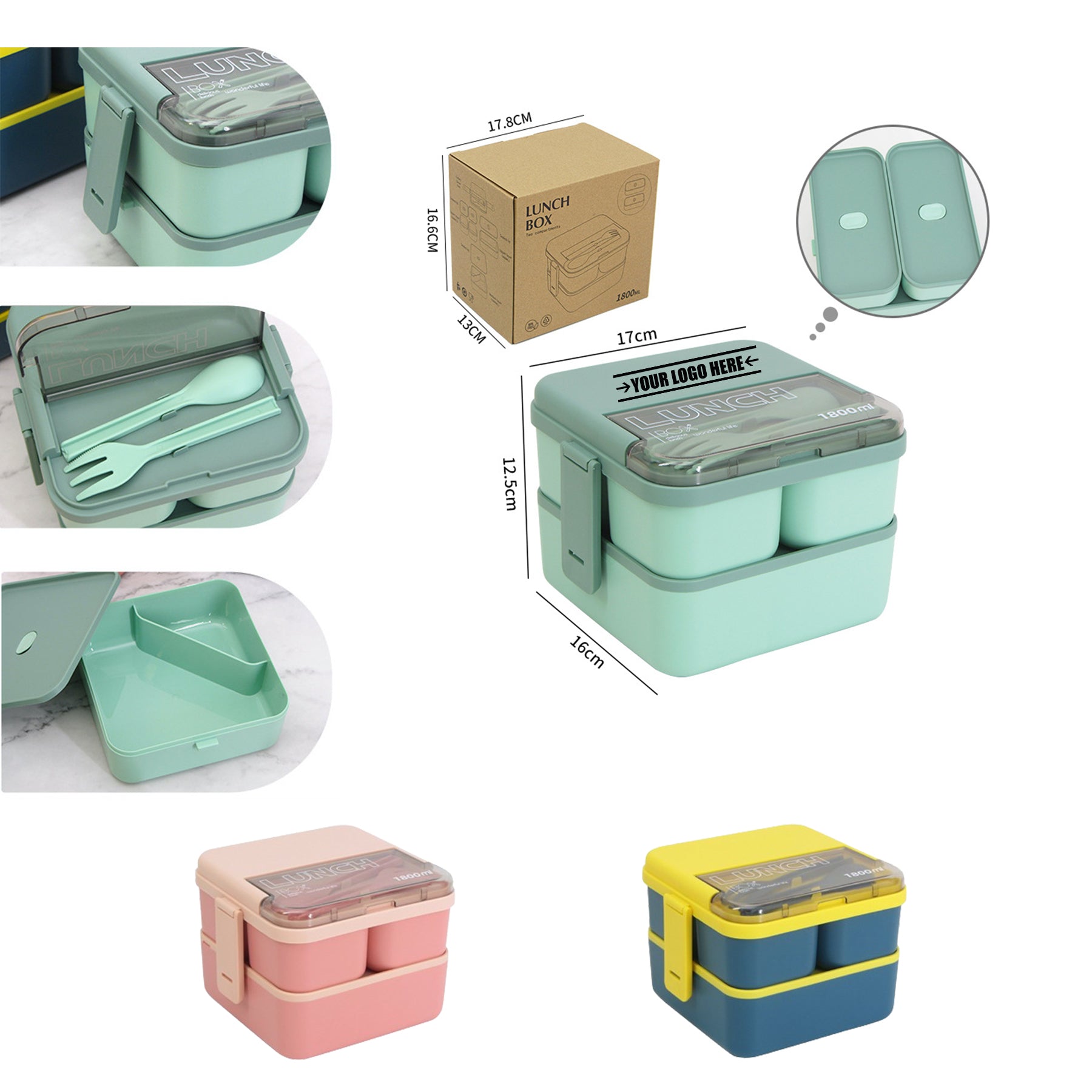2-Layer Separable Lunch Box With Cutlery