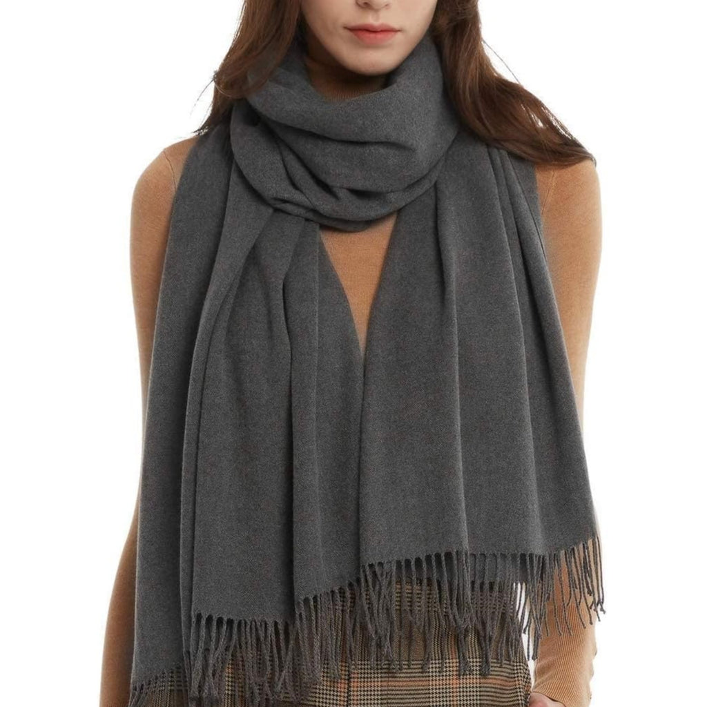 Women'S Winter Solid Color Embroidery Warm Scarf