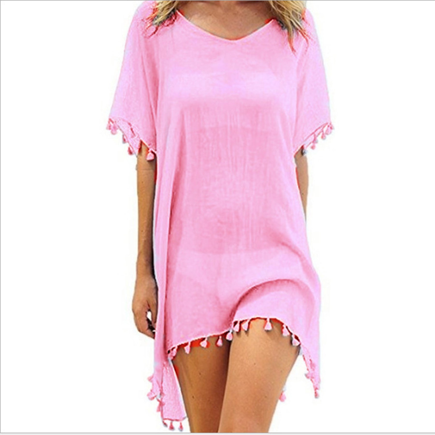 Round Neck Chiffon Fringe Dress Smock-Frock