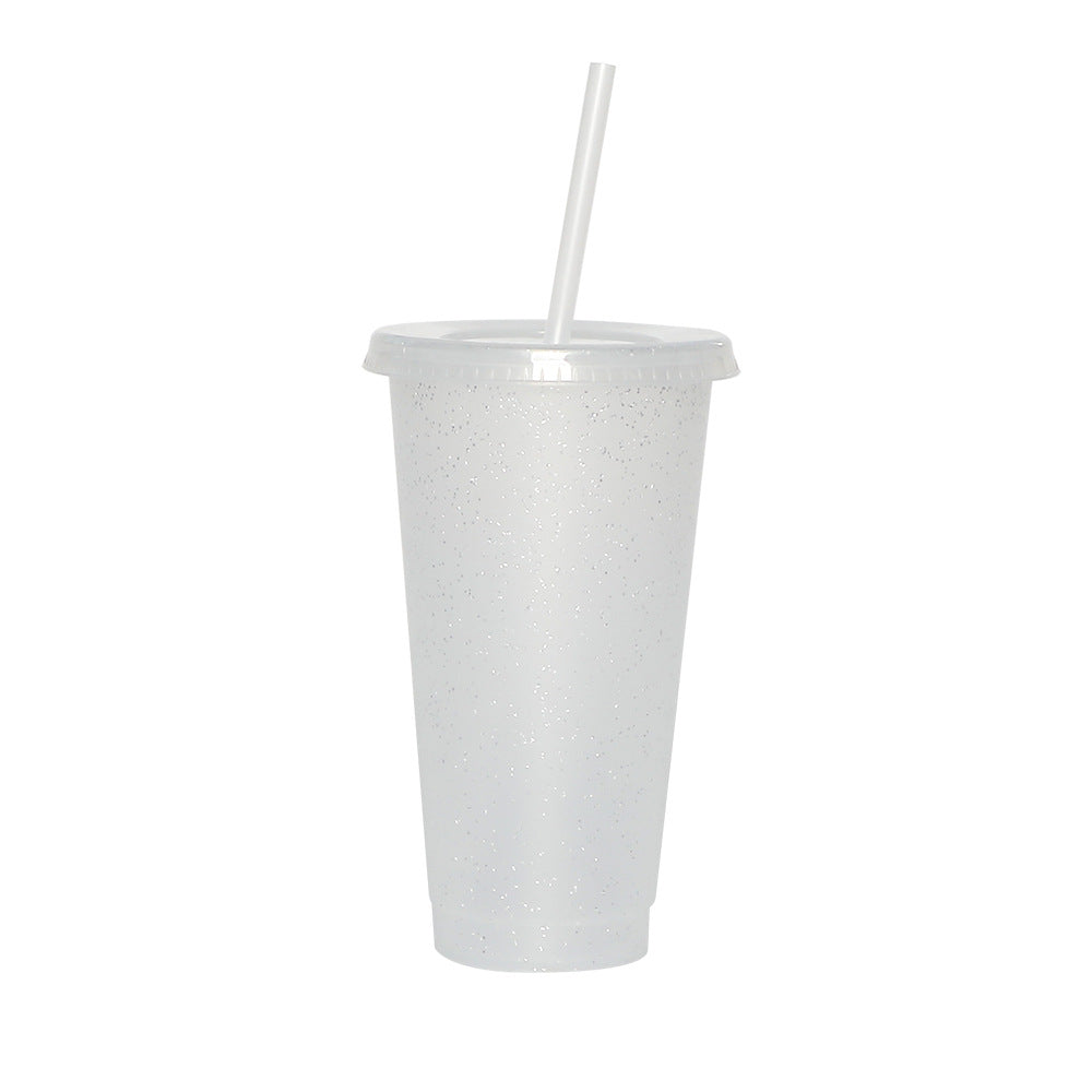 Large-Capacity PP Plastic Iridescent Glitter Cup with Straw