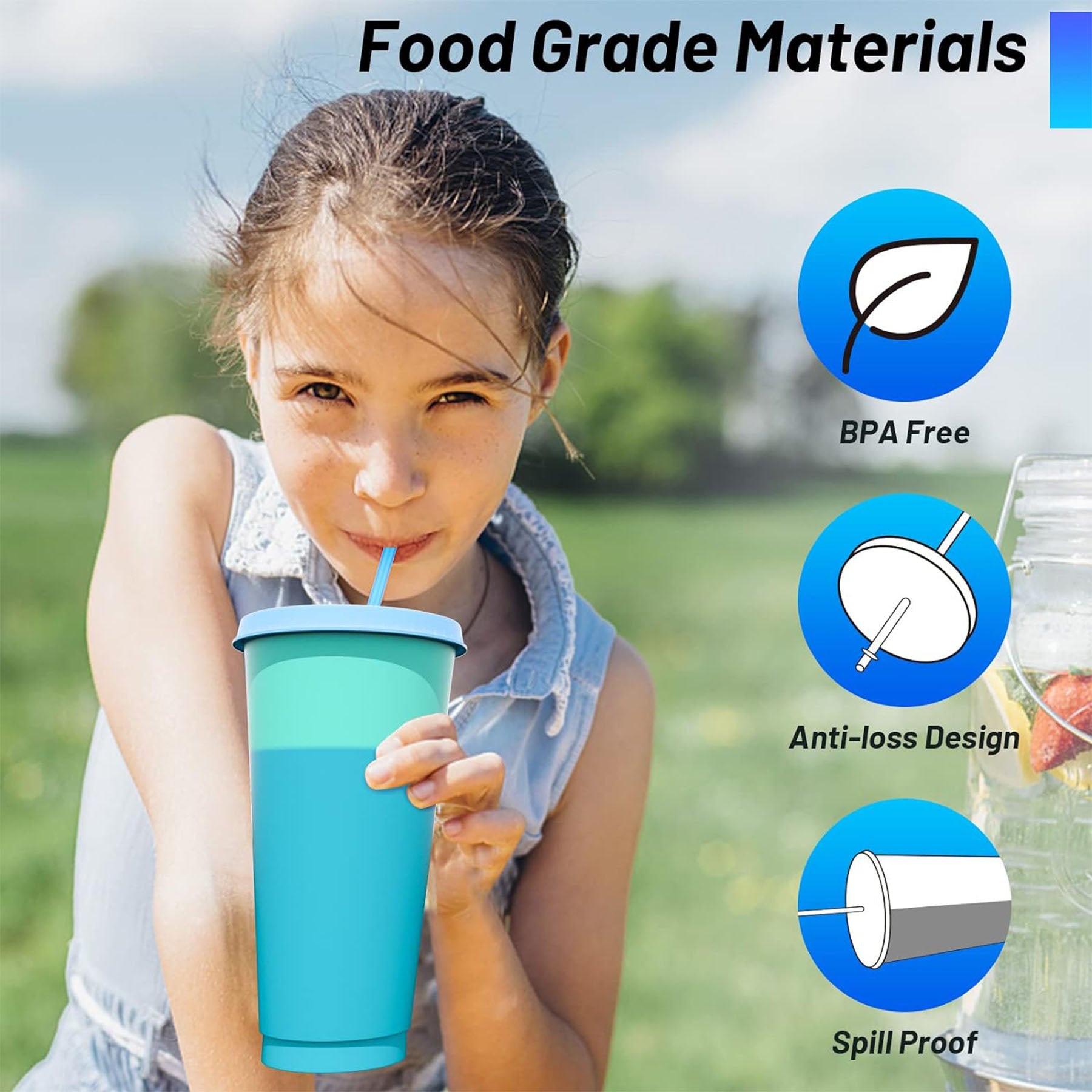 Color Changing Cold Cups With Lids And Straws For Kids