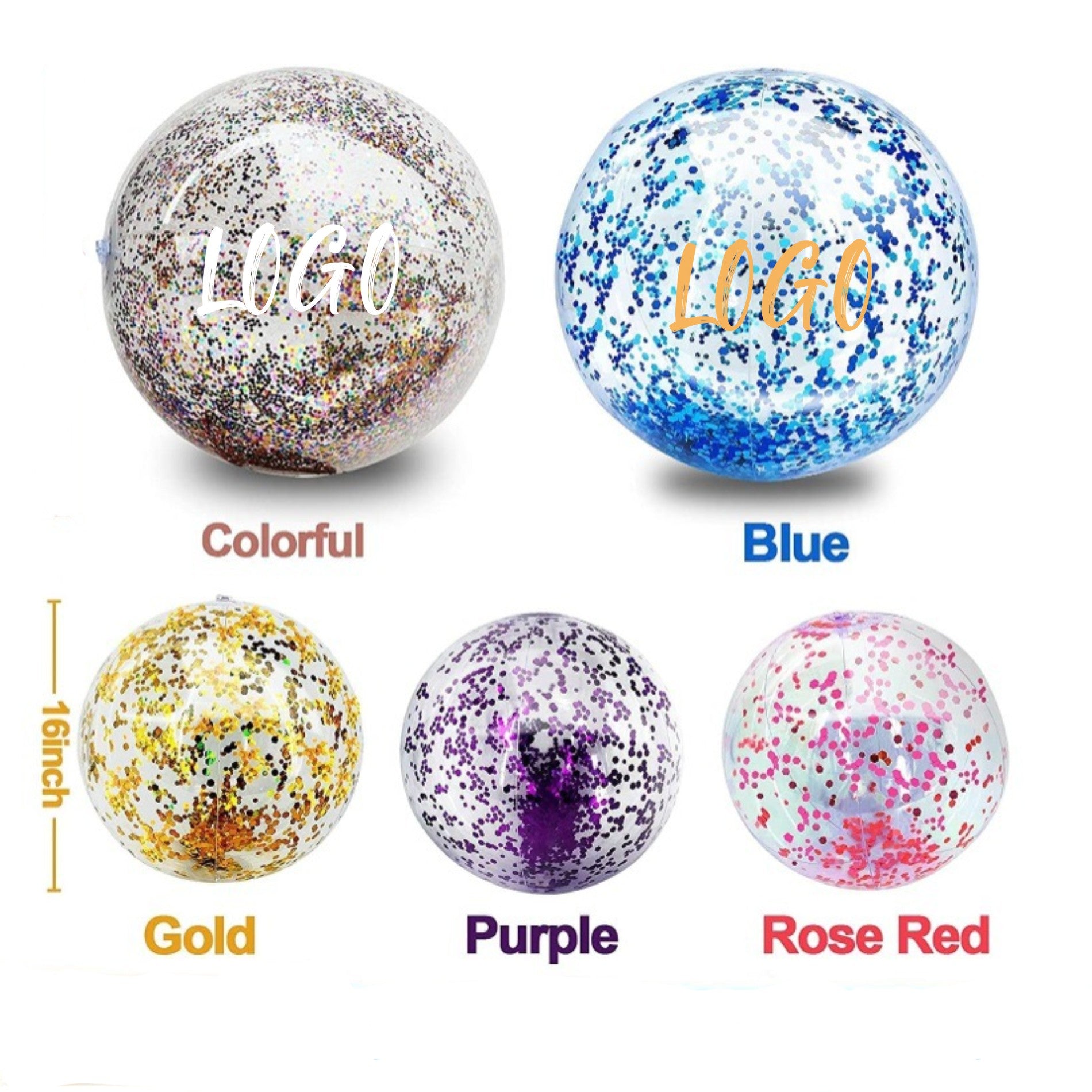 16 Inch Party Inflatable Clear Glitter Beach Ball