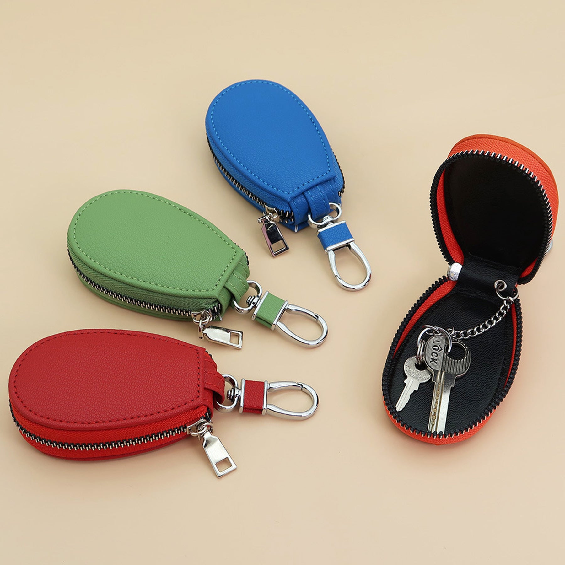 PU Leather Car Key Fob Protector Keychain Holder with Zipper