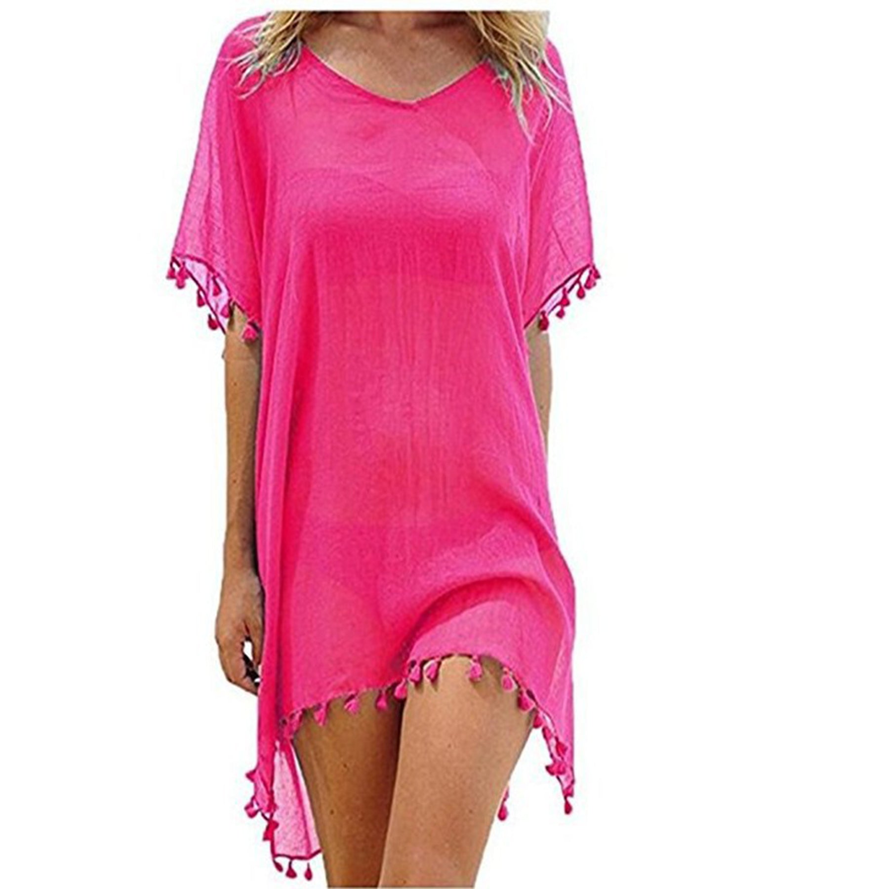 Round Neck Chiffon Fringe Dress Smock-Frock