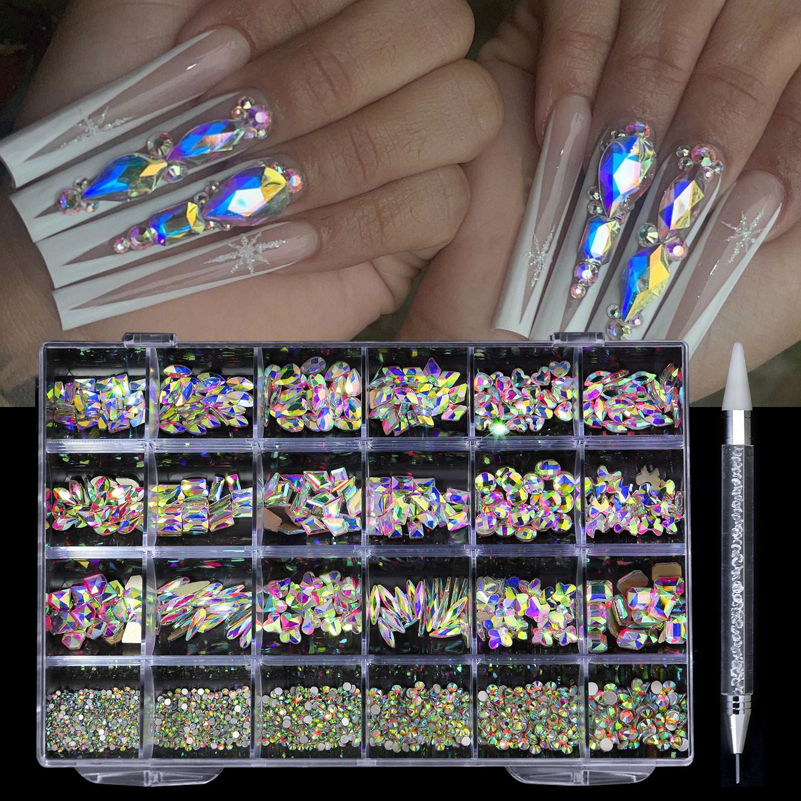 2400 pcs Flat Back AB Nail Rhinestones Multi Shape