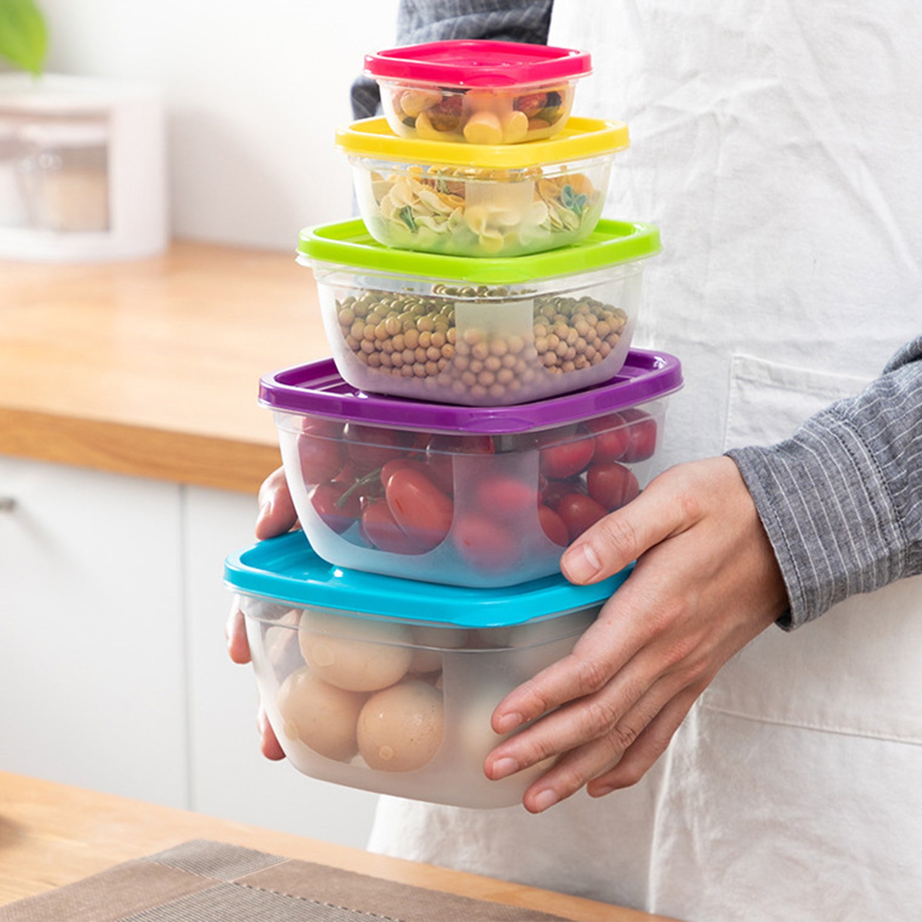 5-Piece Rainbow Lunch Boxes Food Storage Containers With Lids