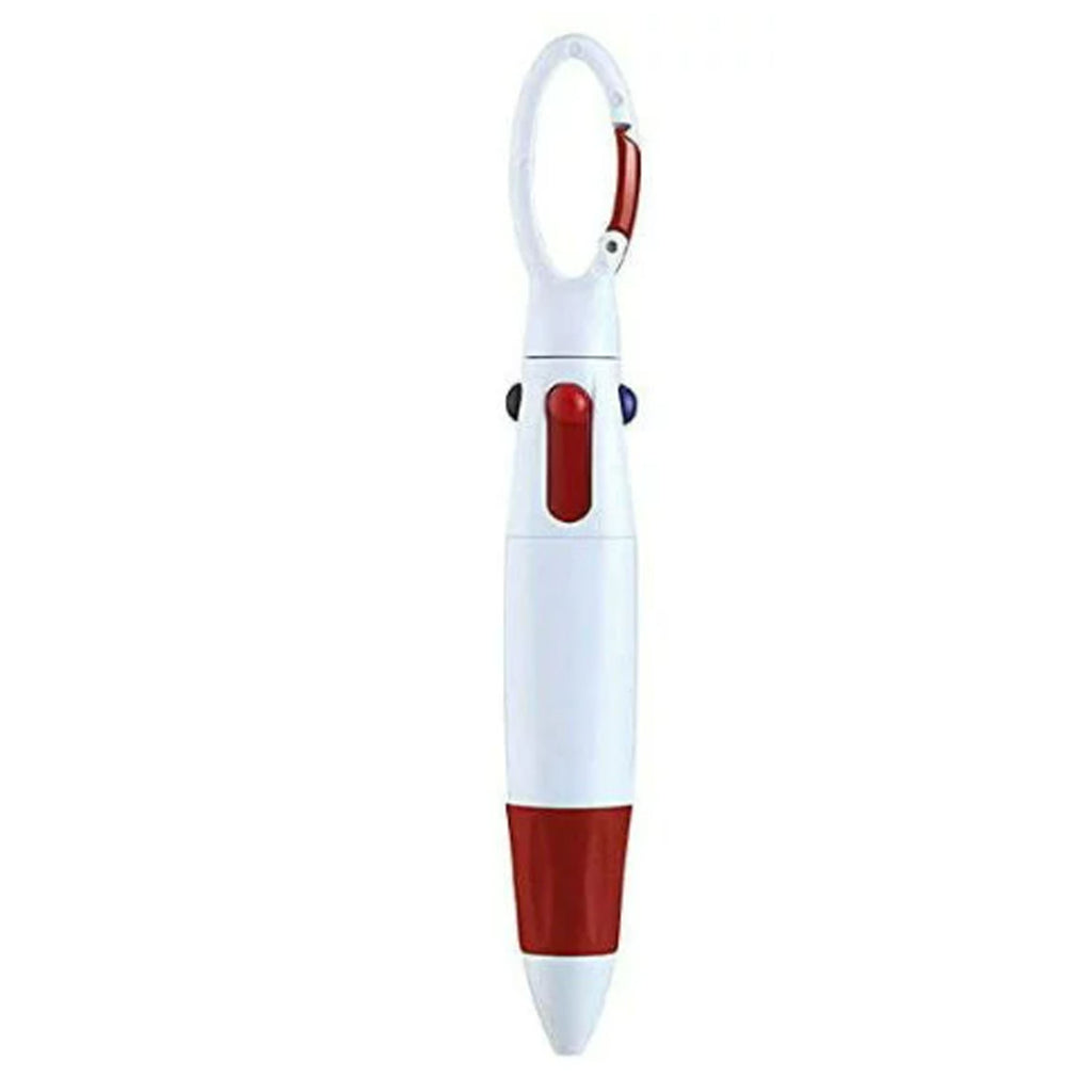 4 Color Retractable Ballpoint Pen with Carabiner Clip