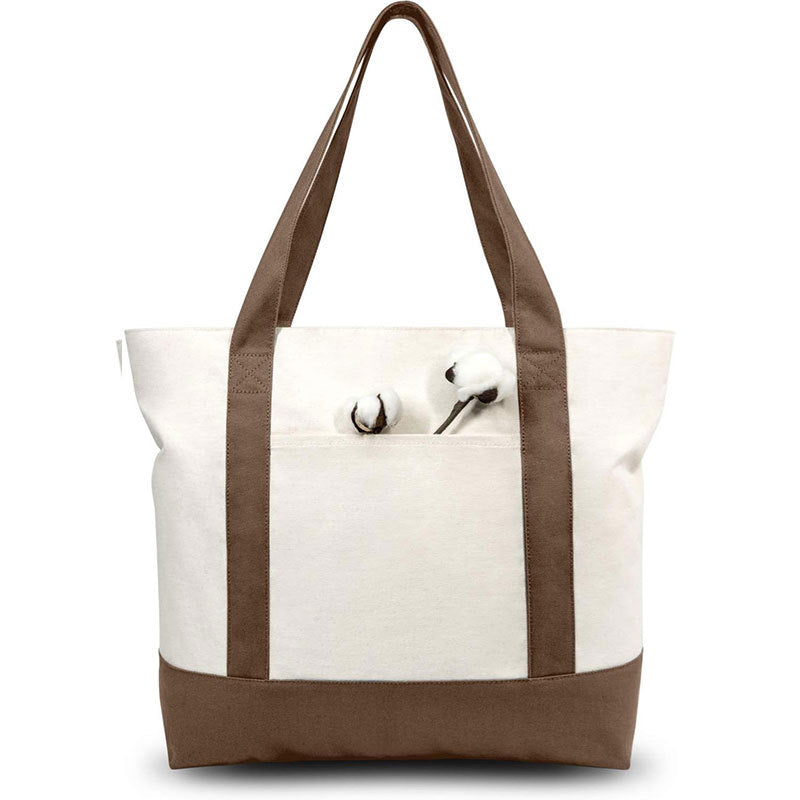 Canvas Tote Bag with Zipper External Pocket Reusable