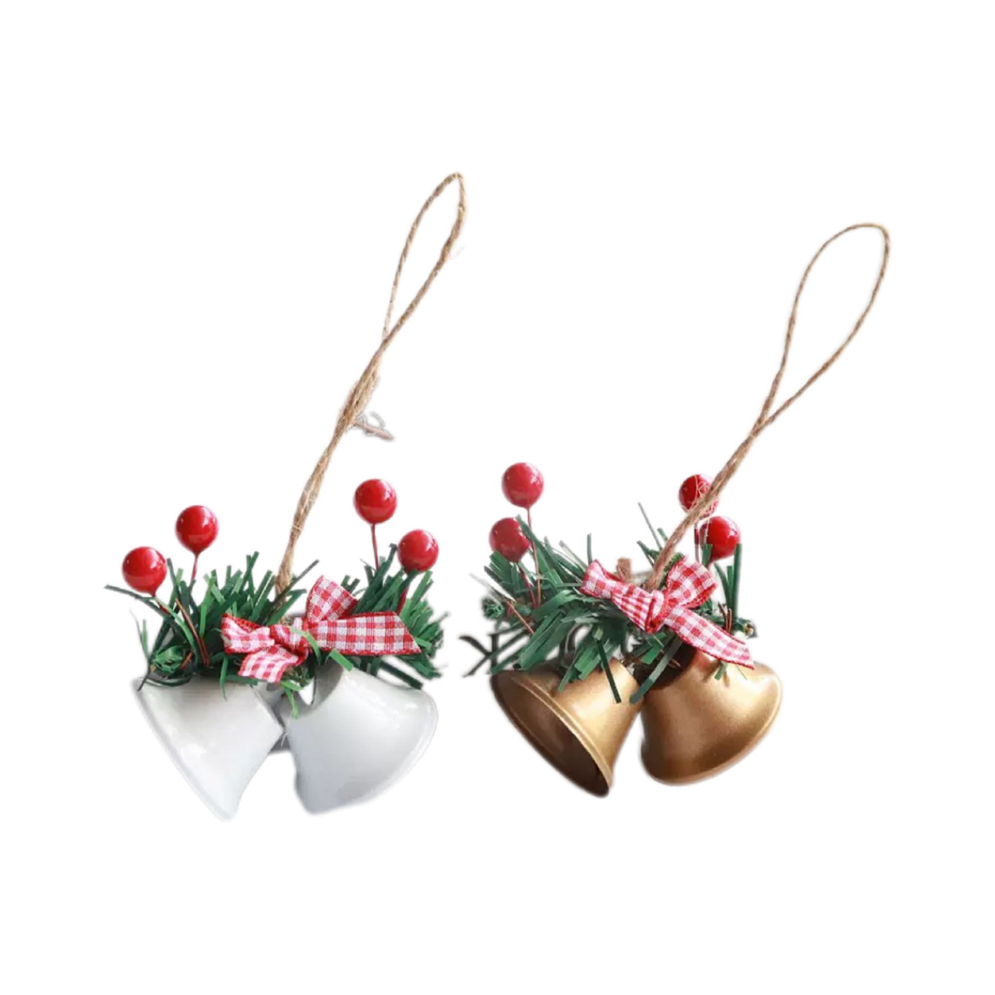 Christmas Double Metal Bells Ornament with Holly & Bow