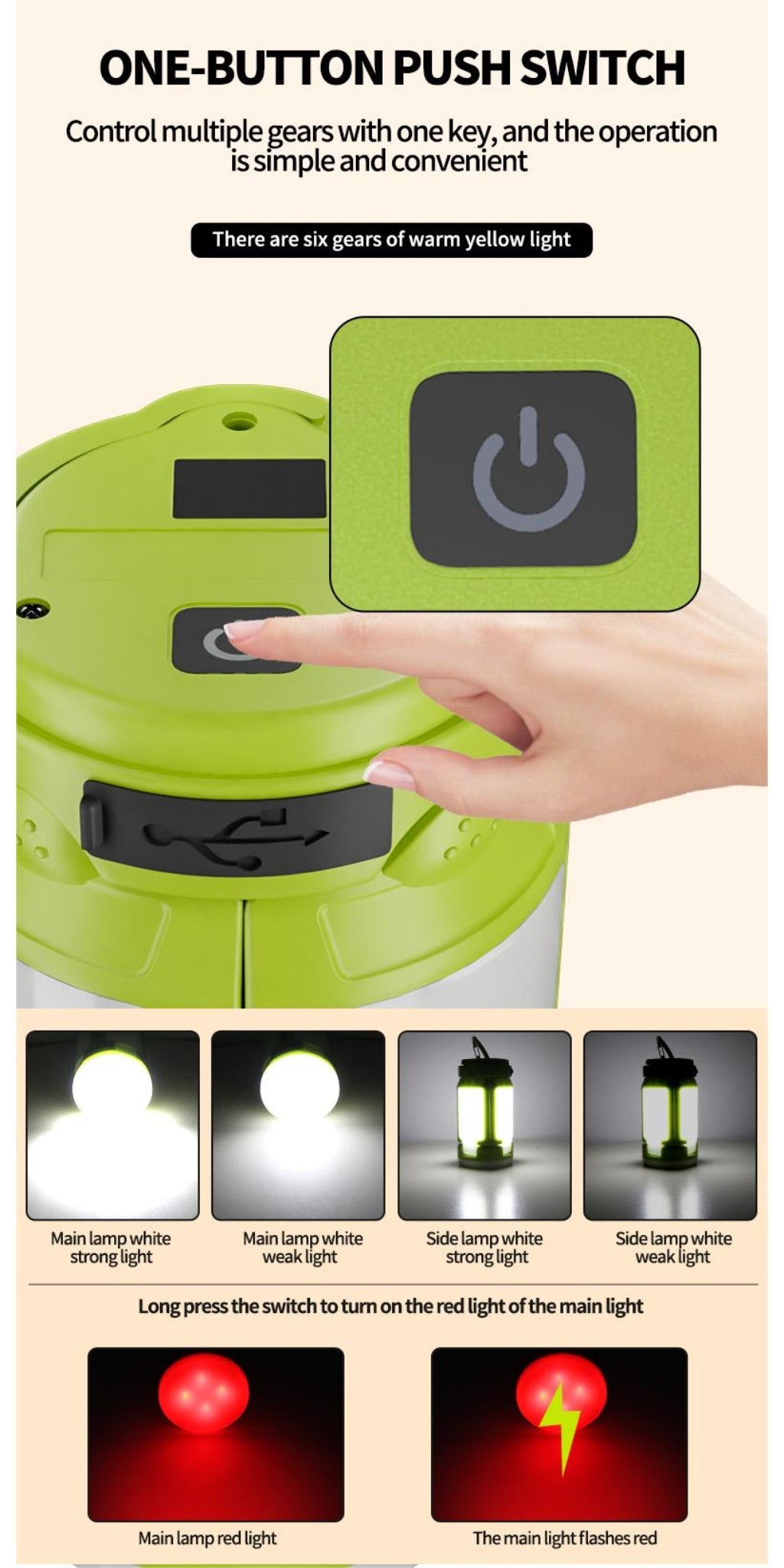 Foldable Camping Lantern 90° Waterproof Battery Display