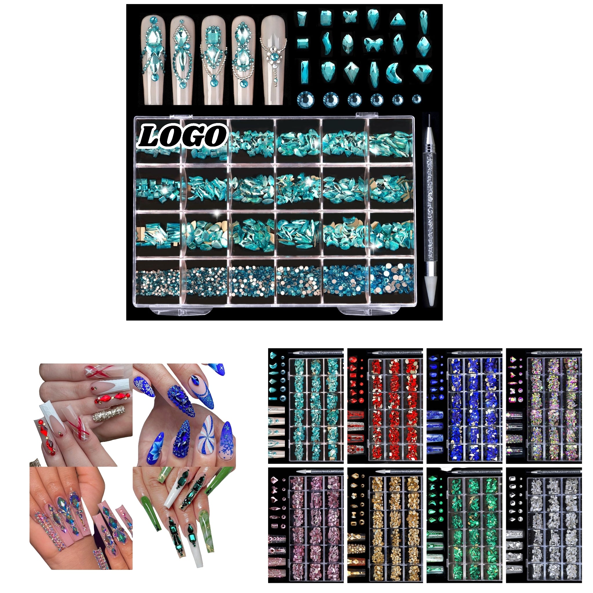 2400 pcs Flat Back AB Nail Rhinestones Multi Shape