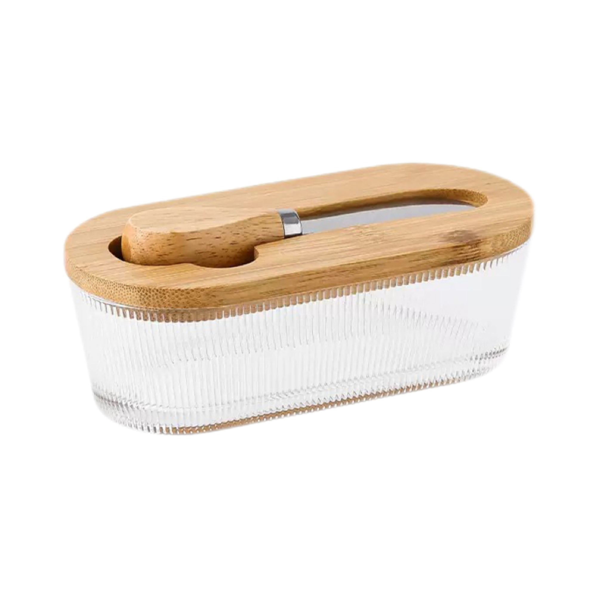 Glass Butter Dish with Timber Lid and Spreader