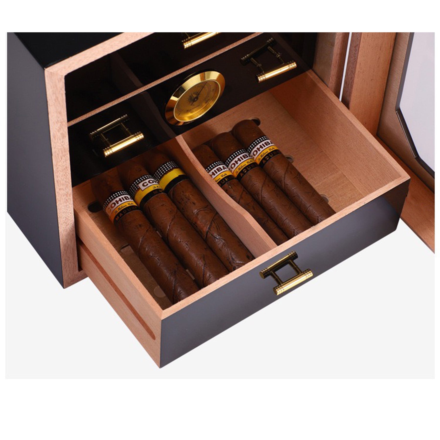 Black High Gloss Piano Finish Cedar Wood Cigar Cabinet