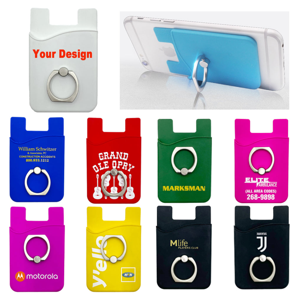 Silicone Card Holder With Metal Ring Phone Stand