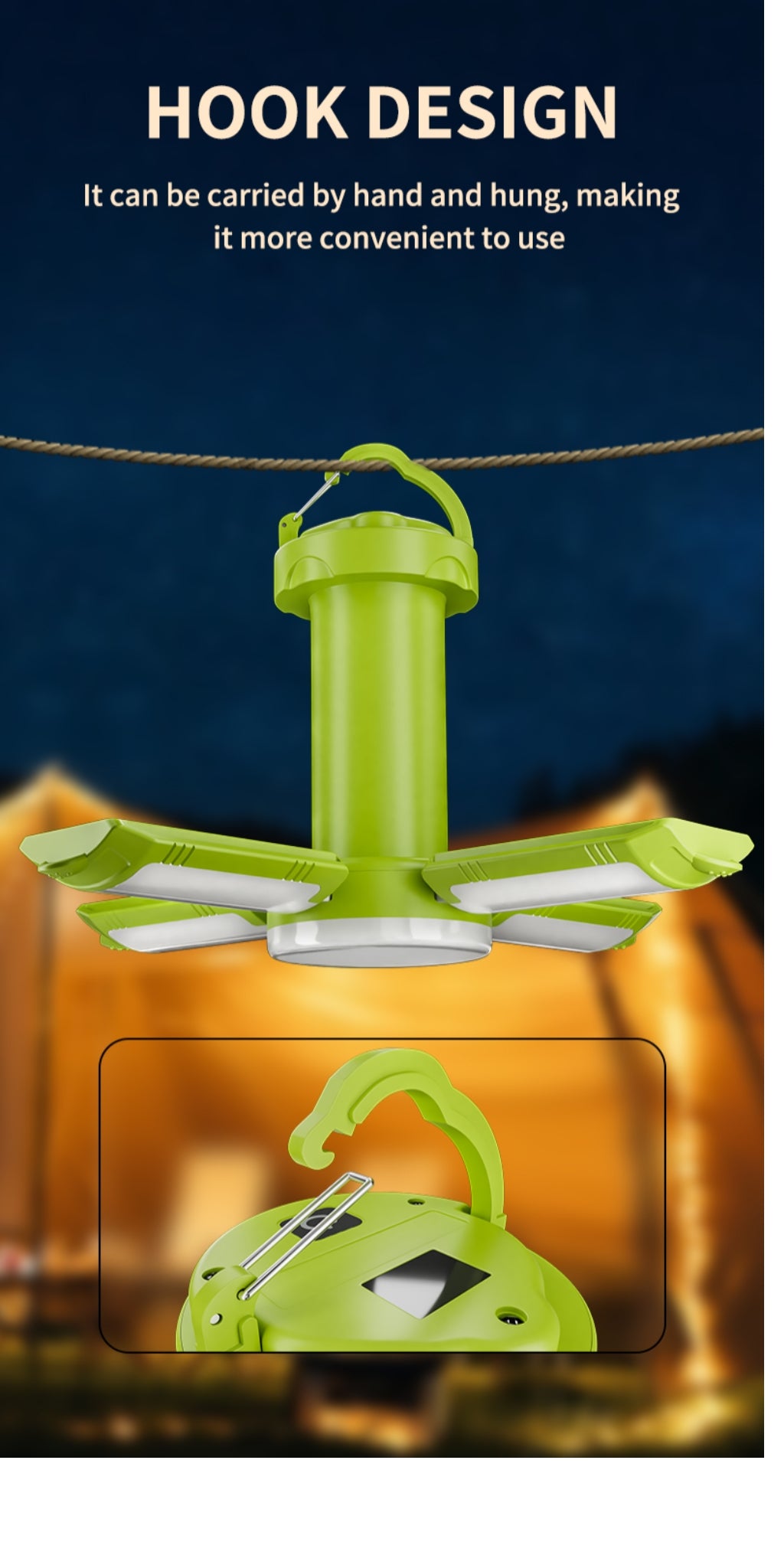 Foldable Camping Lantern 90° Waterproof Battery Display