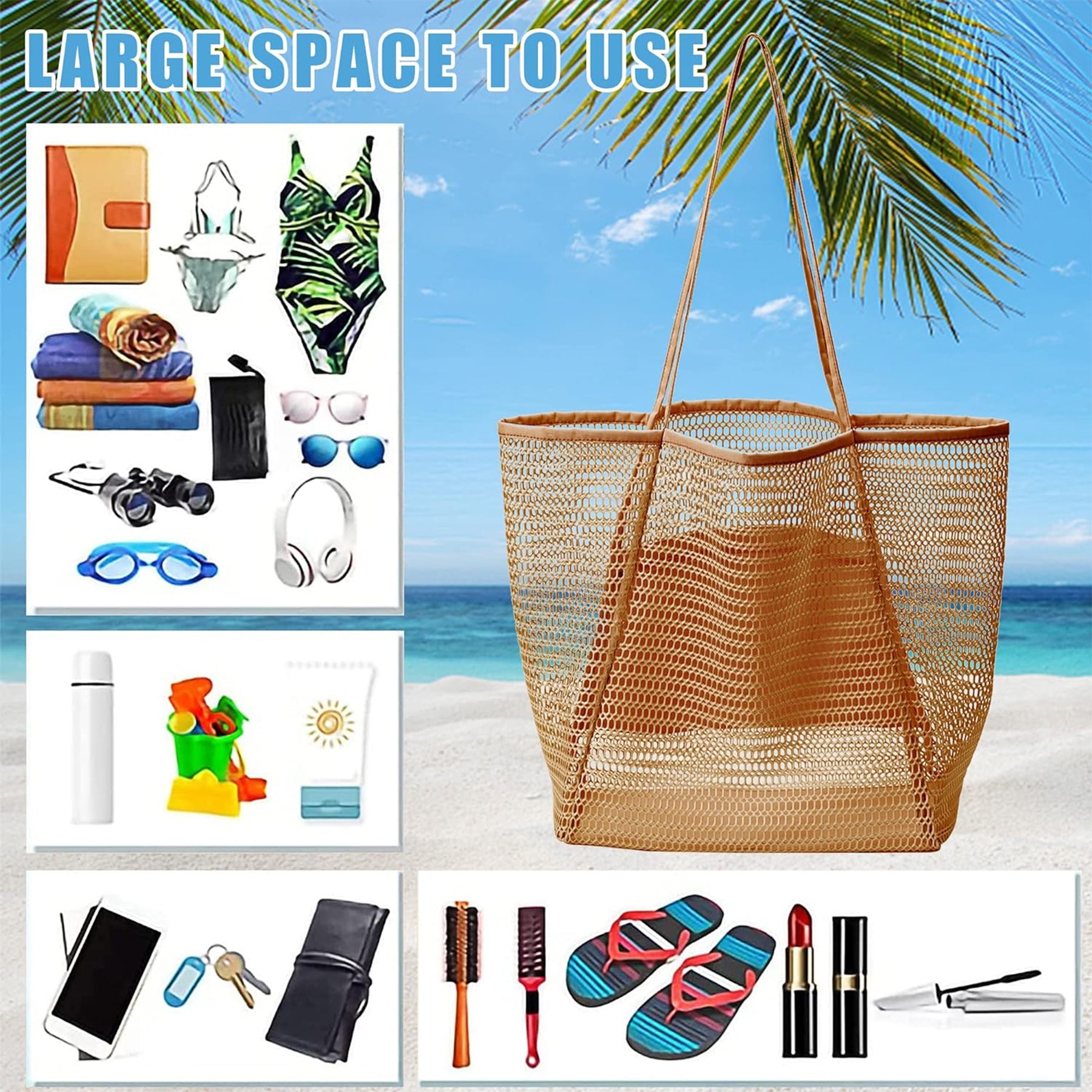 Mesh Beach Tote Shoulder Handbag